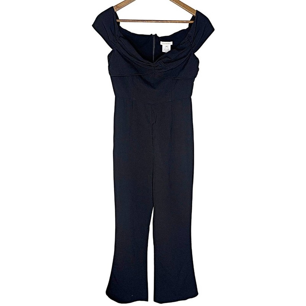 Foxiedox Thea Gathered Off-The-Shoulder Jumpsuit in Black - Picture 4 of 7